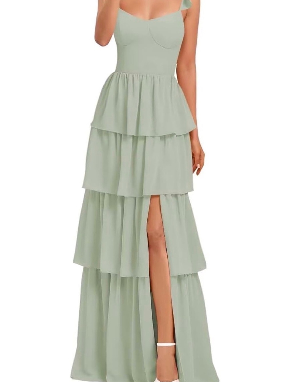 Tiered Ruffle Dress in Light Sage